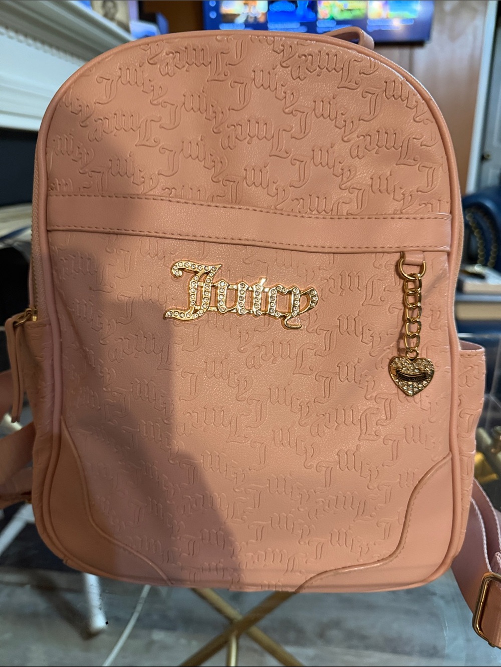 Juicy Couture Blush Pink Embossed Mini Backpack with Gold Heart Charm
